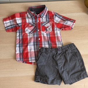 U.S. Polo Assn 2Pc Set Plaid Short Sleeve Button Down & Gray Shorts Size 18M